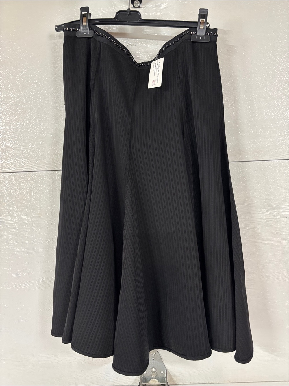 Alessandro Dell'Acqua Black Pinstripe Midi Dress with Studded Neckline